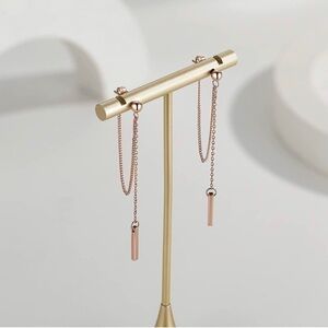 18k Rose Gold Plated Bar Drop Dangle Earrings